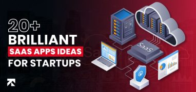 Creative 20+ SaaS app ideas for startups featuring cloud and analytics visuals, by Trango Tech.