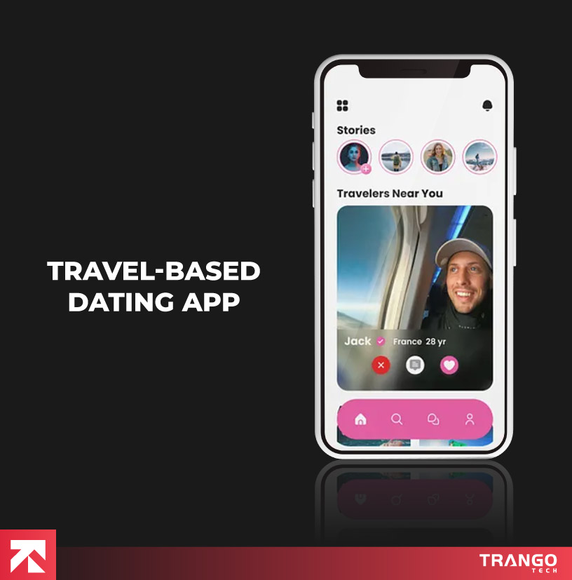 Travel-Based Dating App profile with traveler stories by Trango Tech.