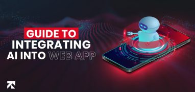 Guide to integrating AI into web apps with a smartphone and AI robot illustration, highlighting tech innovation by Tango Tech.