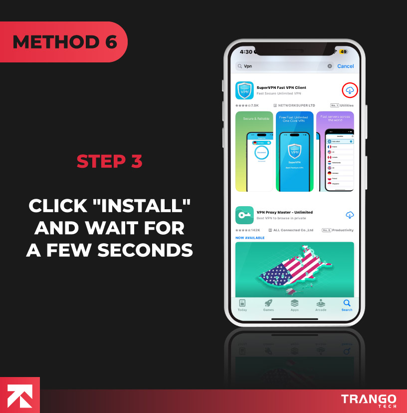 iPhone screen tutorial to click and install VPN