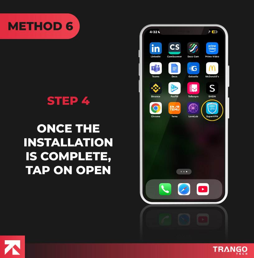 iPhone screen tutorial to open the VPN