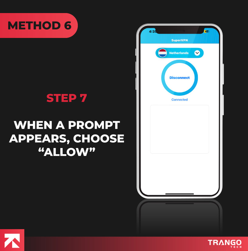 iPhone screen tutorial to showing VPN screen and giving access when prompt open to allow