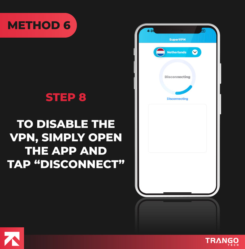 iPhone screen tutorial to showing VPN screen and disconnecting the VPN