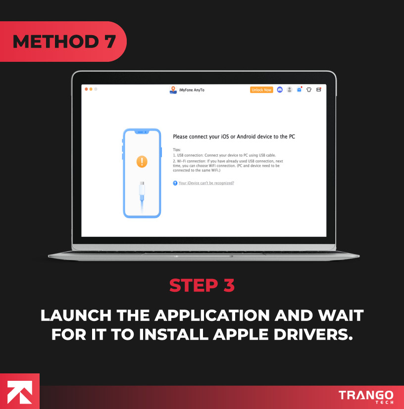 giving instruction launch the application and wait for it to install apple drivers
