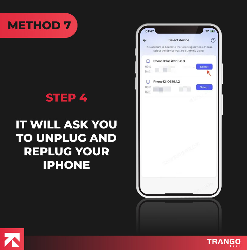 it will ask you to unplug and replug your iPhone